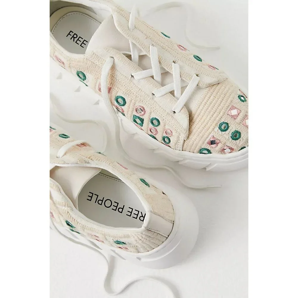 FREE PEOPLE Catch Me If You Can Crochet Sneakers Shoes/ White Mirror Combo